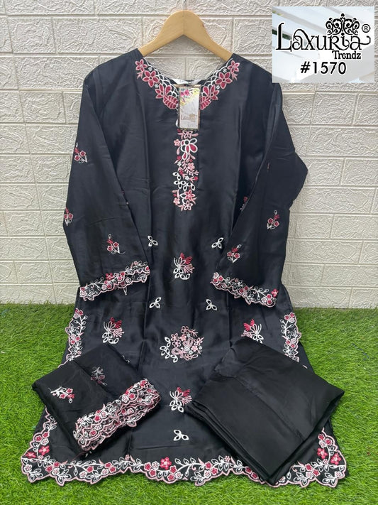 1570 Black Laxuria Trendz Satin Pakistani Readymade Suits