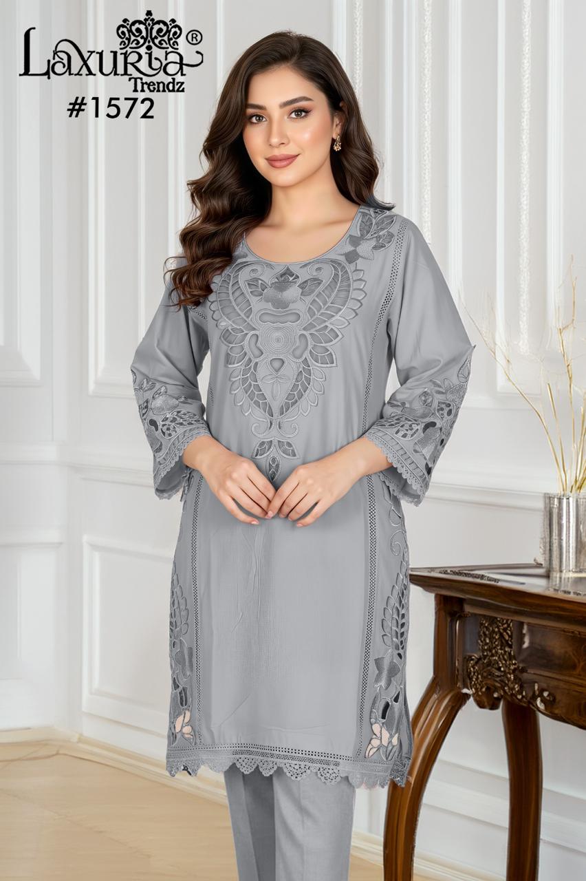 1572 Grey Laxuria Trendz Cambric Pakistani Readymade Suits