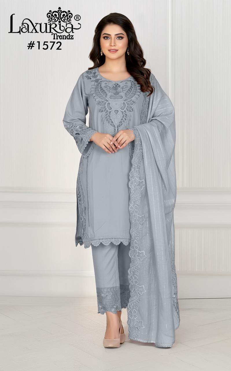 1572 Grey Laxuria Trendz Cambric Pakistani Readymade Suits