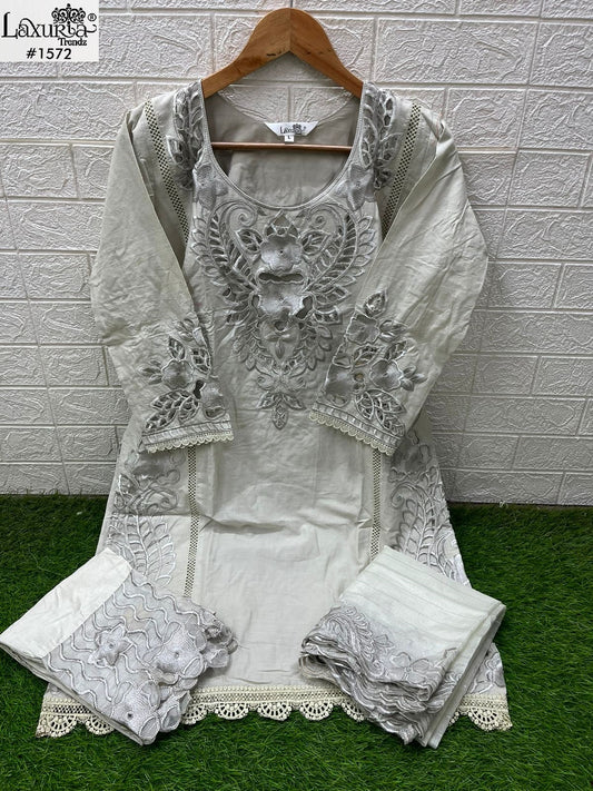 1572 Off White Laxuria Trendz Cambric Pakistani Readymade Suits