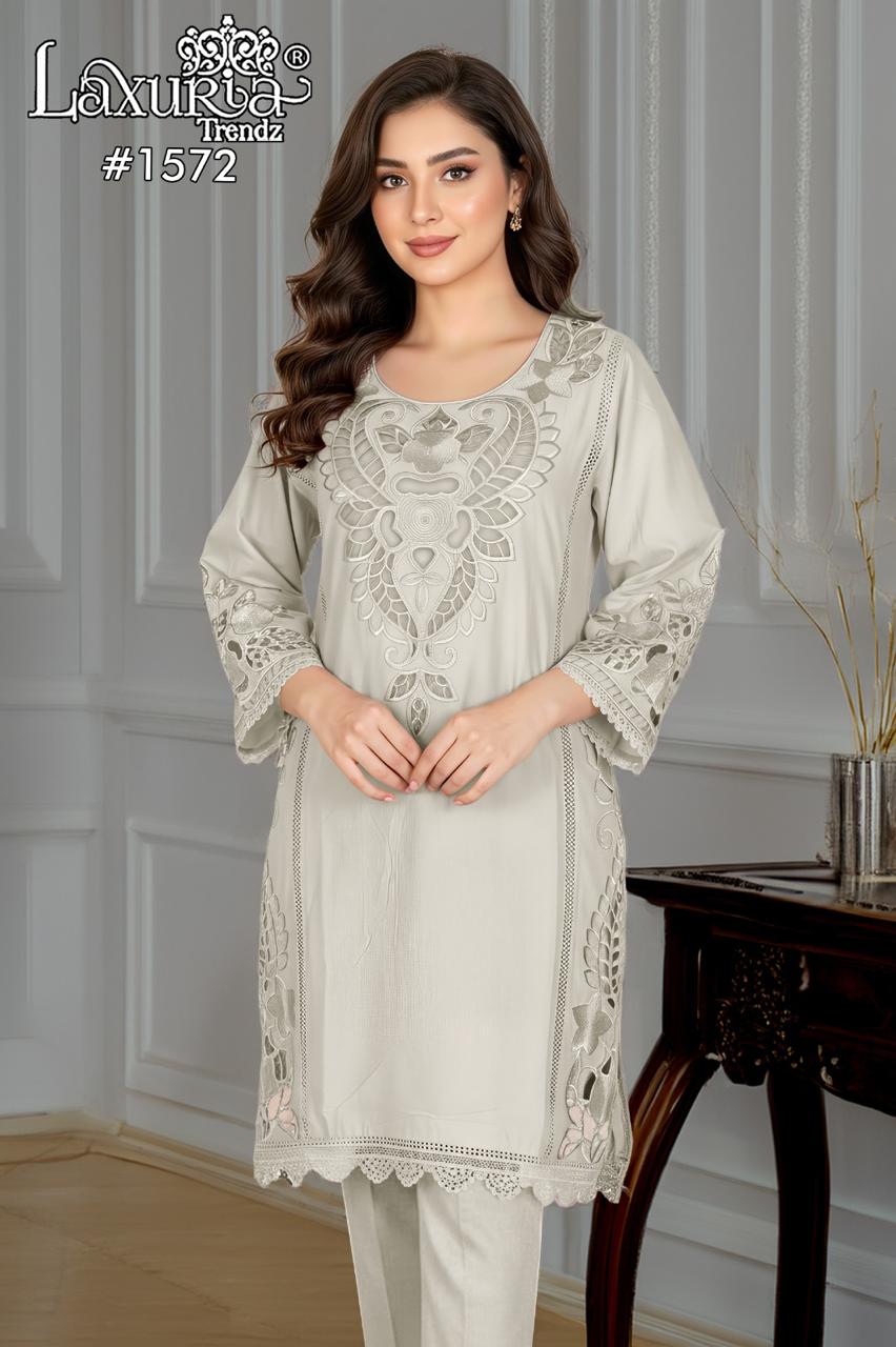 1572 Off White Laxuria Trendz Cambric Pakistani Readymade Suits