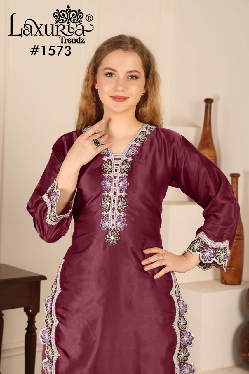 1573 Burgundy Laxuria Trendz Satin Pakistani Readymade Suits