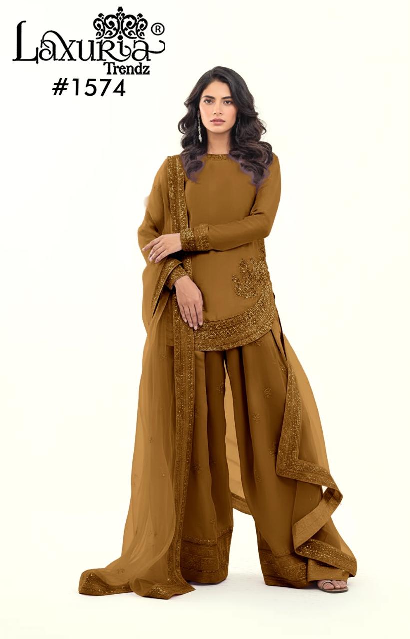 1574 Brown Laxuria Trendz Ho Pakistani Readymade Suits