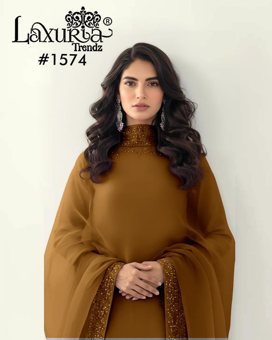 1574 Brown Laxuria Trendz Ho Pakistani Readymade Suits