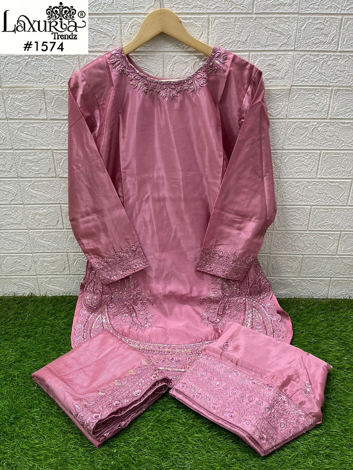 1574 Dusty Rose Laxuria Trendz Handwork Pakistani Readymade Suits