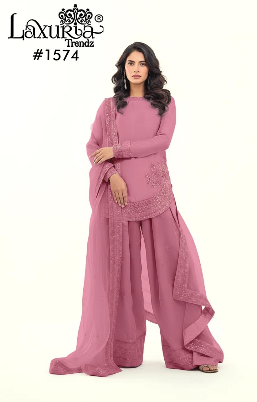 1574 Dusty Rose Laxuria Trendz Handwork Pakistani Readymade Suits