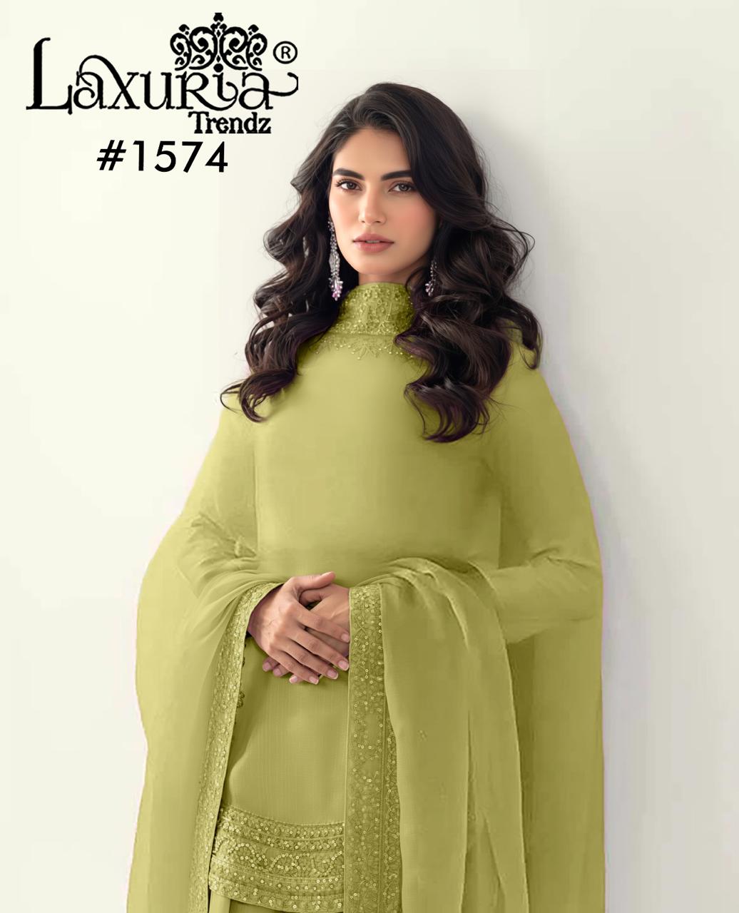 1574 Lime Green Laxuria Trendz Handwork Pakistani Readymade Suits