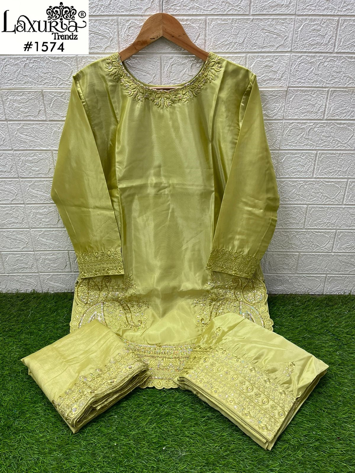 1574 Lime Green Laxuria Trendz Handwork Pakistani Readymade Suits
