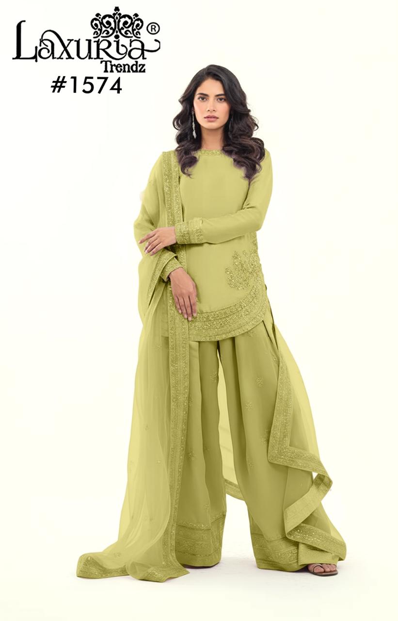 1574 Lime Green Laxuria Trendz Handwork Pakistani Readymade Suits