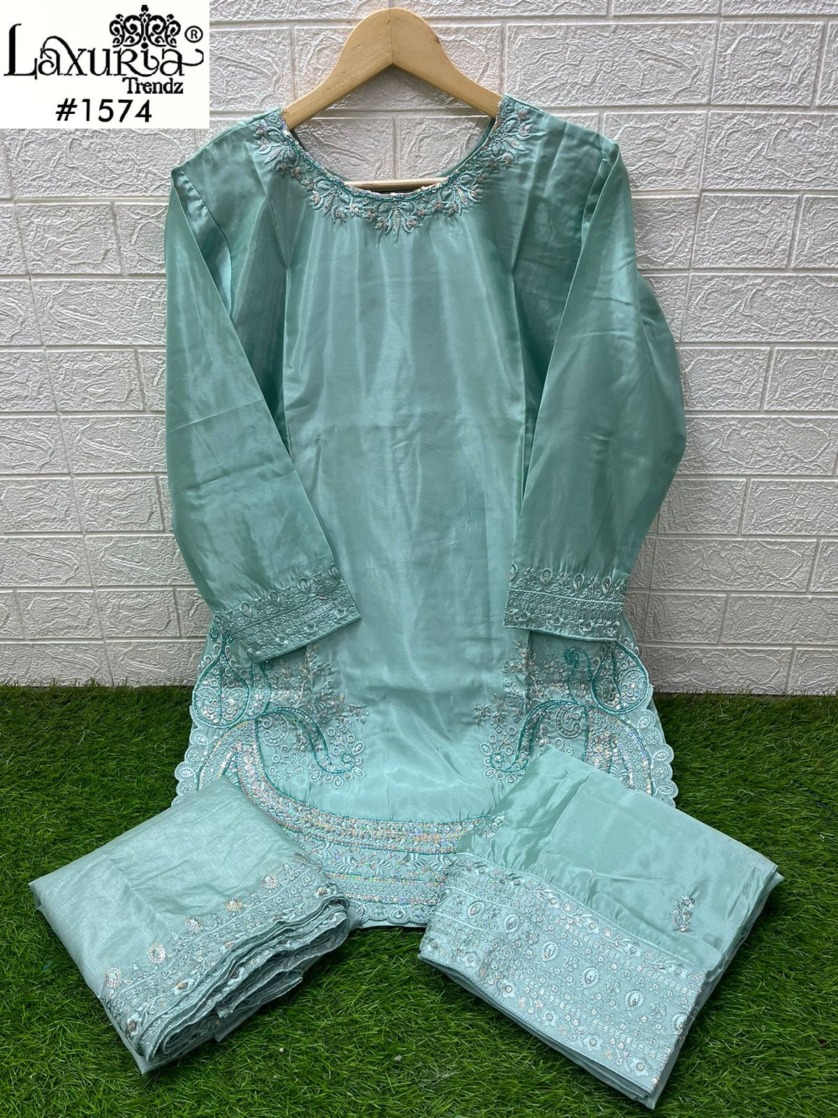 1574 Mint Green Laxuria Trendz Handwork Pakistani Readymade Suits