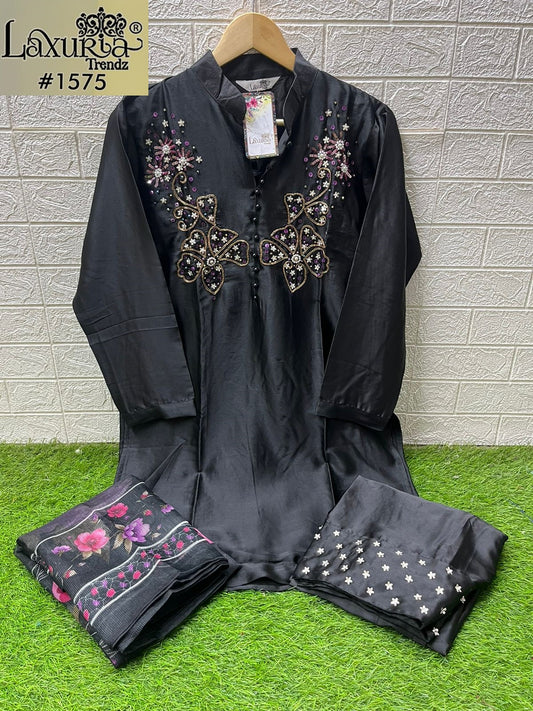 1575 Black Laxuria Trendz Satin Pakistani Readymade Suits