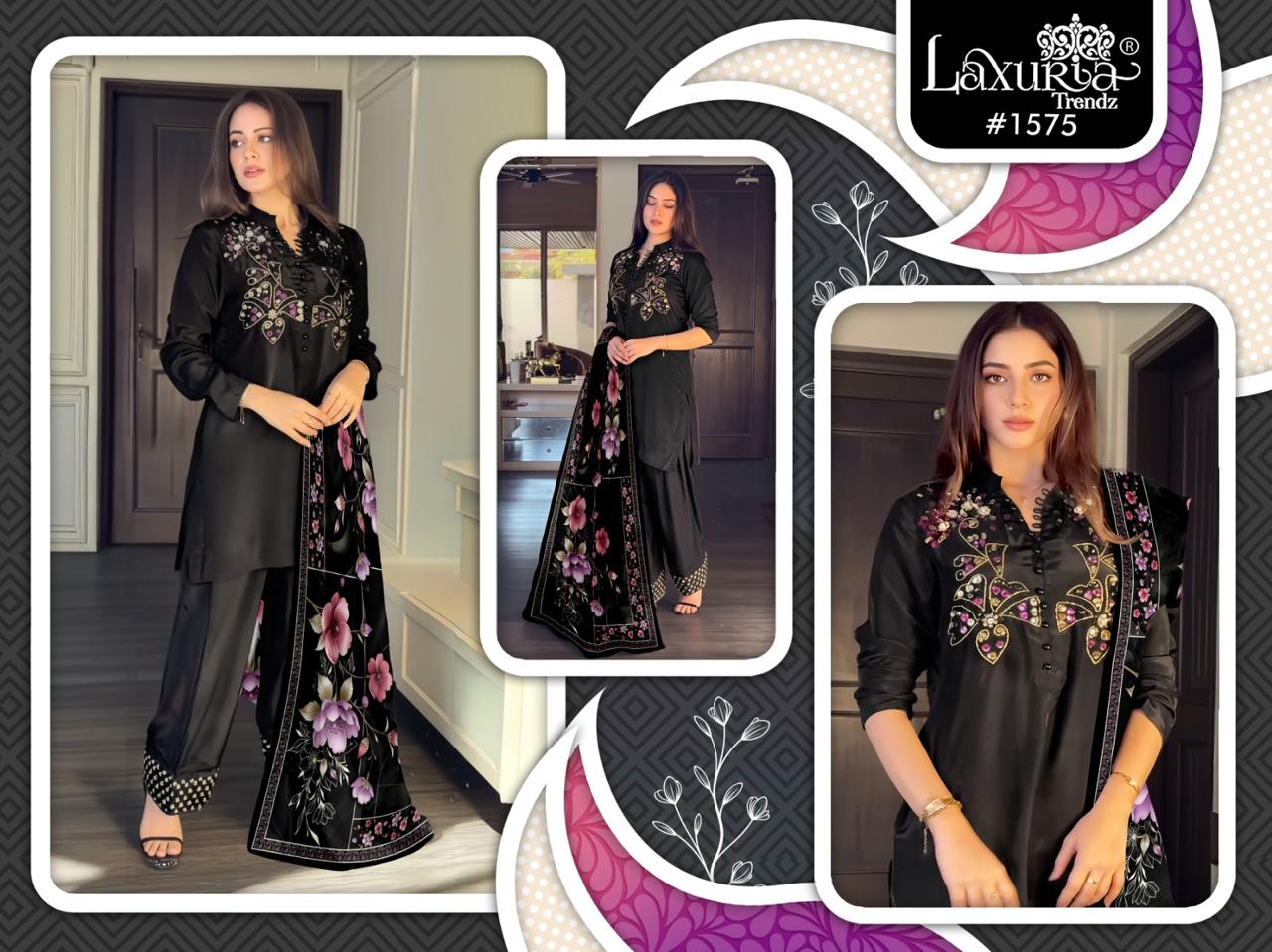 1575 Black Laxuria Trendz Satin Pakistani Readymade Suits