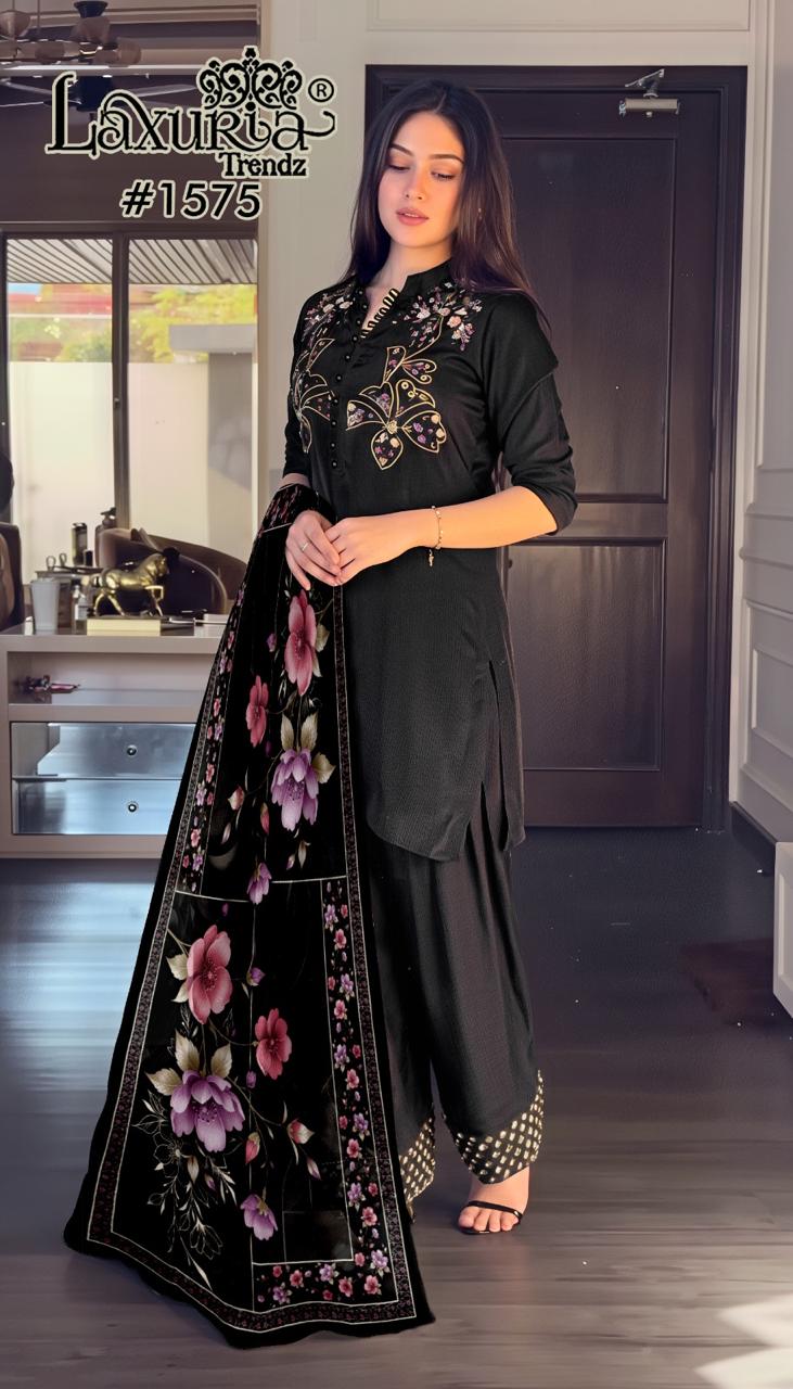1575 Black Laxuria Trendz Satin Pakistani Readymade Suits