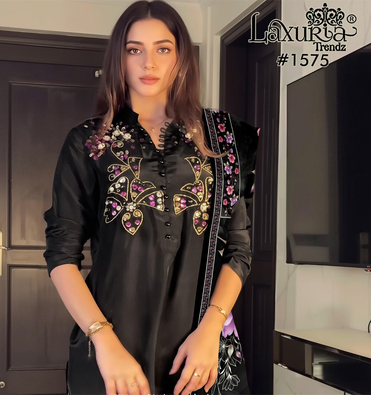 1575 Black Laxuria Trendz Satin Pakistani Readymade Suits