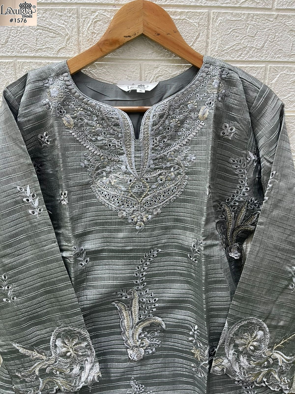 1576 Grey Laxuria Trendz Torrento Slub Pakistani Readymade Suits