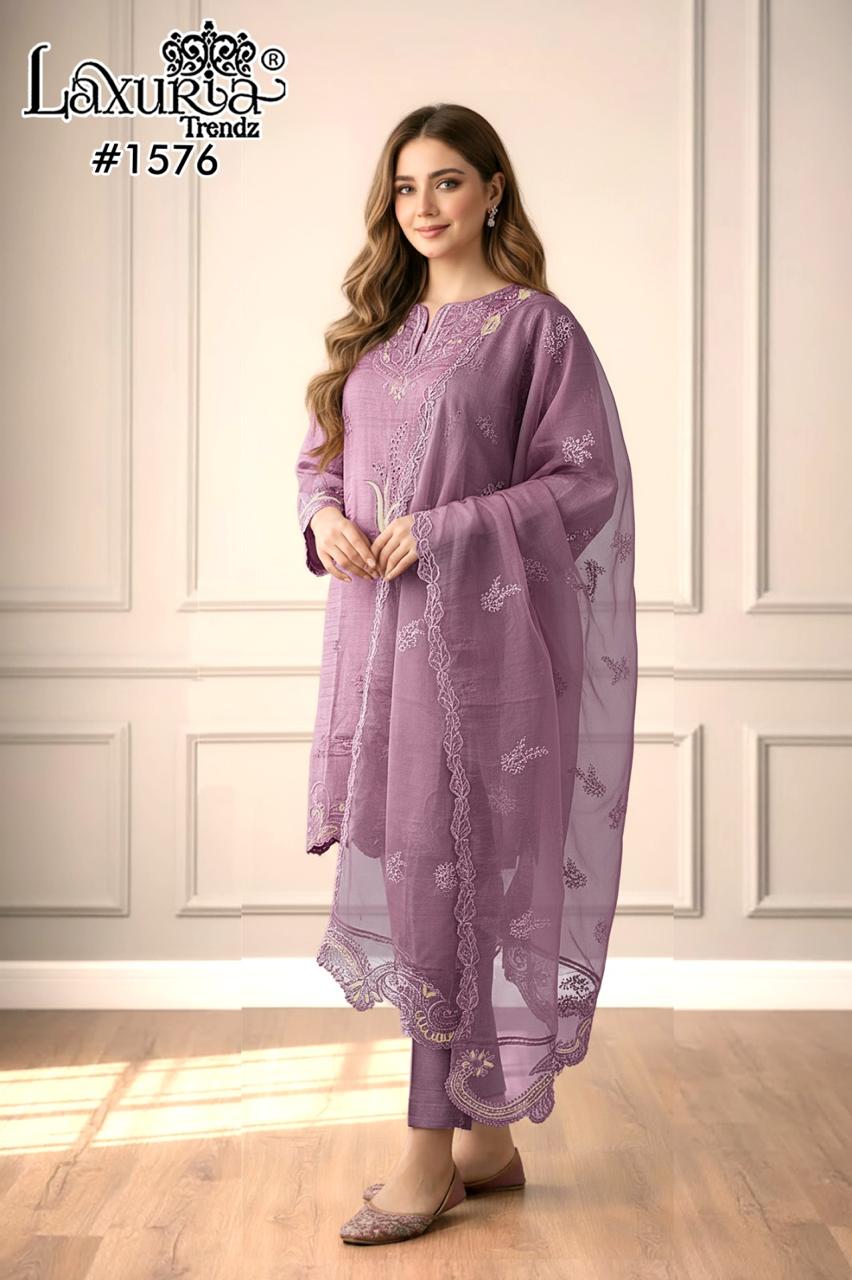 1576 Lavender Laxuria Trendz Torrento Slub Pakistani Readymade Suits