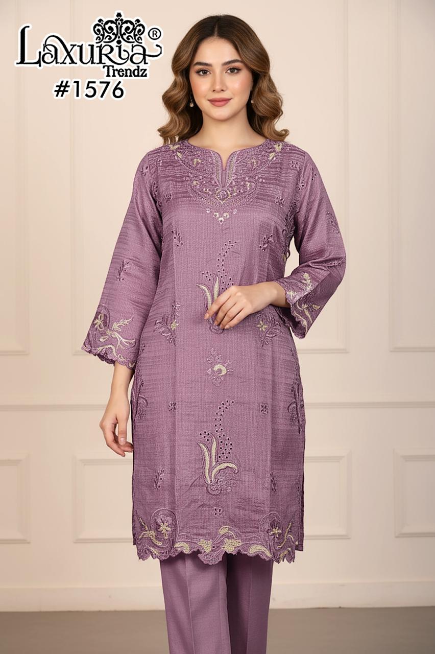 1576 Lavender Laxuria Trendz Torrento Slub Pakistani Readymade Suits