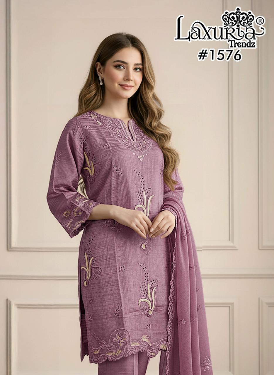 1576 Lavender Laxuria Trendz Torrento Slub Pakistani Readymade Suits