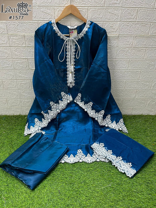 1577 Blue Laxuria Trendz Satin Pakistani Readymade Suits