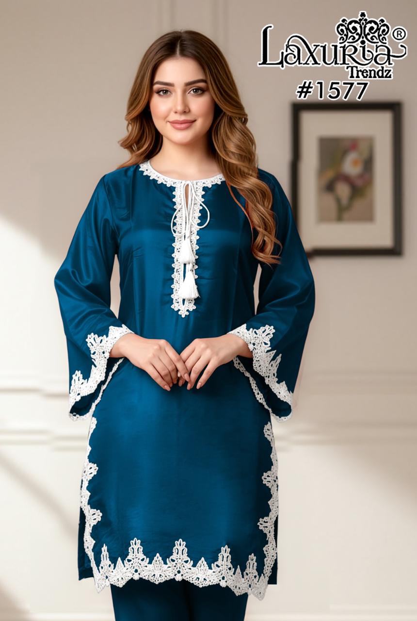 1577 Blue Laxuria Trendz Satin Pakistani Readymade Suits