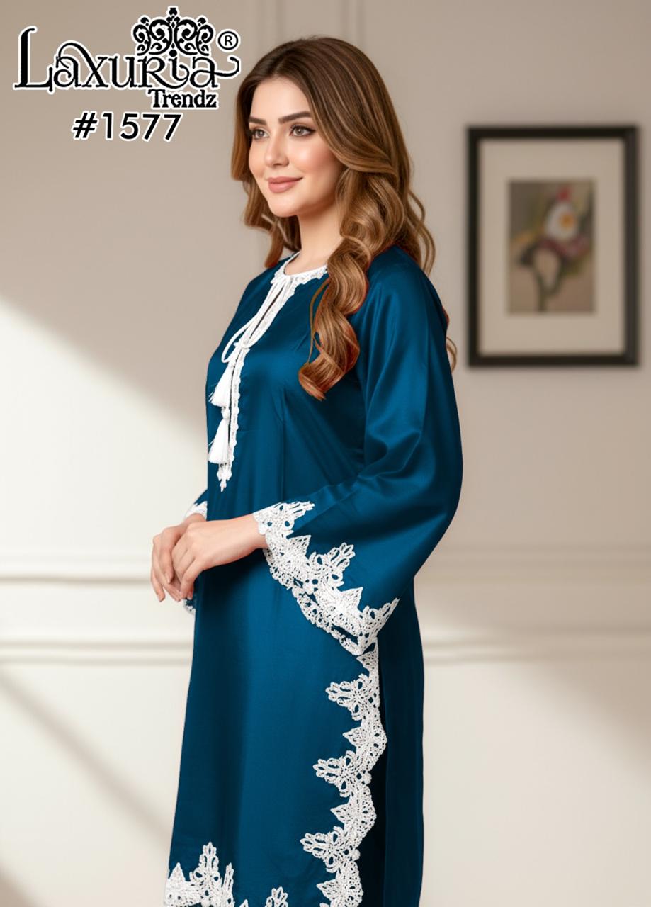 1577 Blue Laxuria Trendz Satin Pakistani Readymade Suits