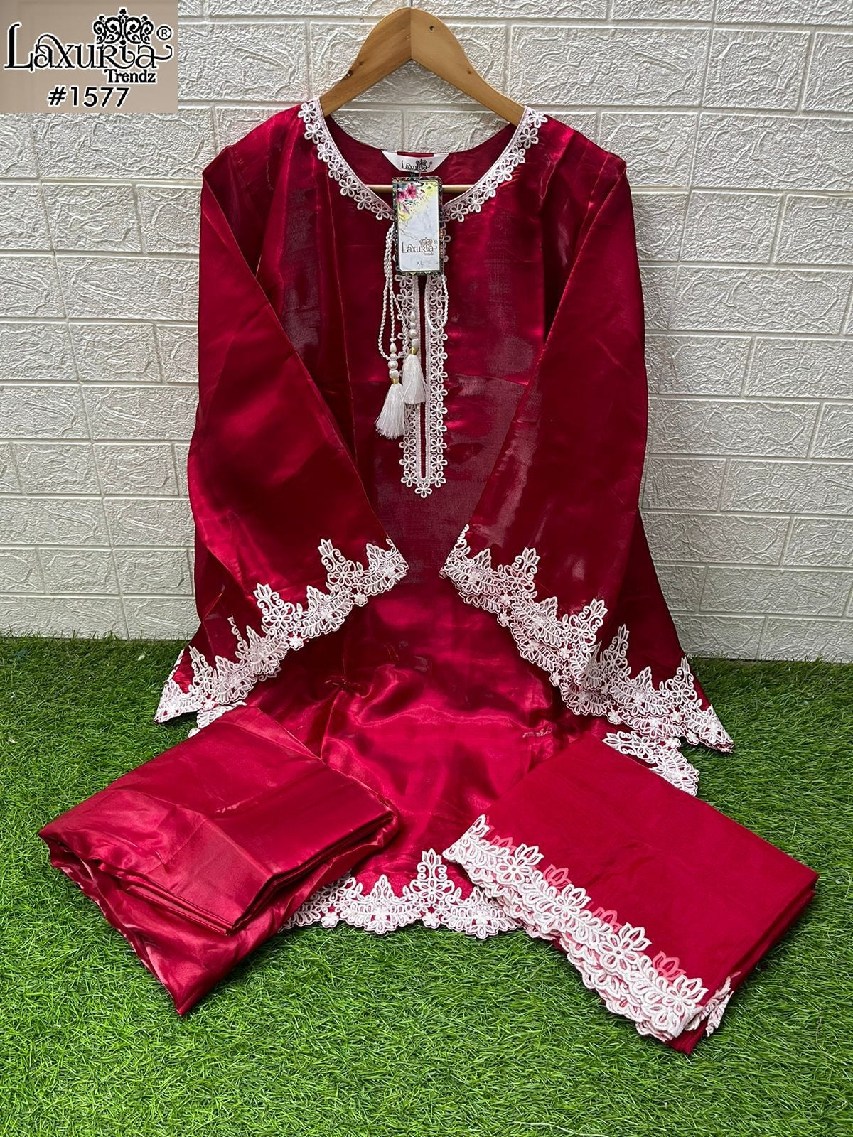 1577 Red Laxuria Trendz Satin Pakistani Readymade Suits