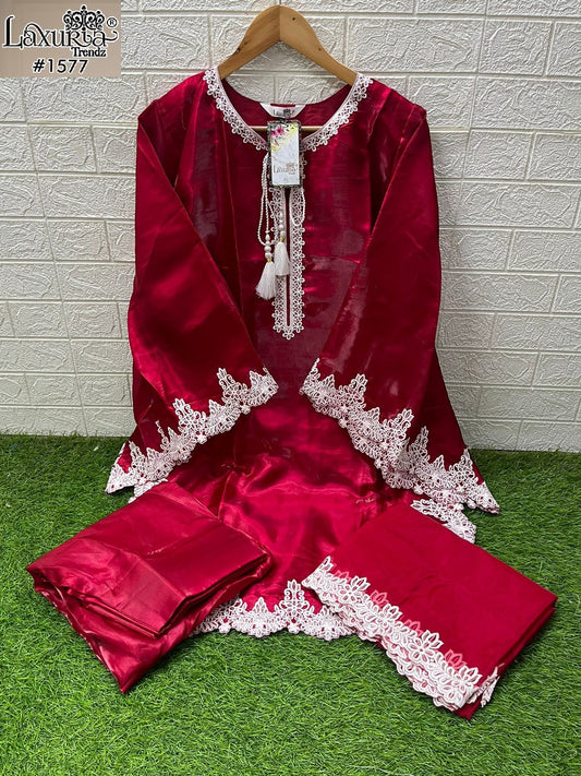 1577 Red Laxuria Trendz Satin Pakistani Readymade Suits