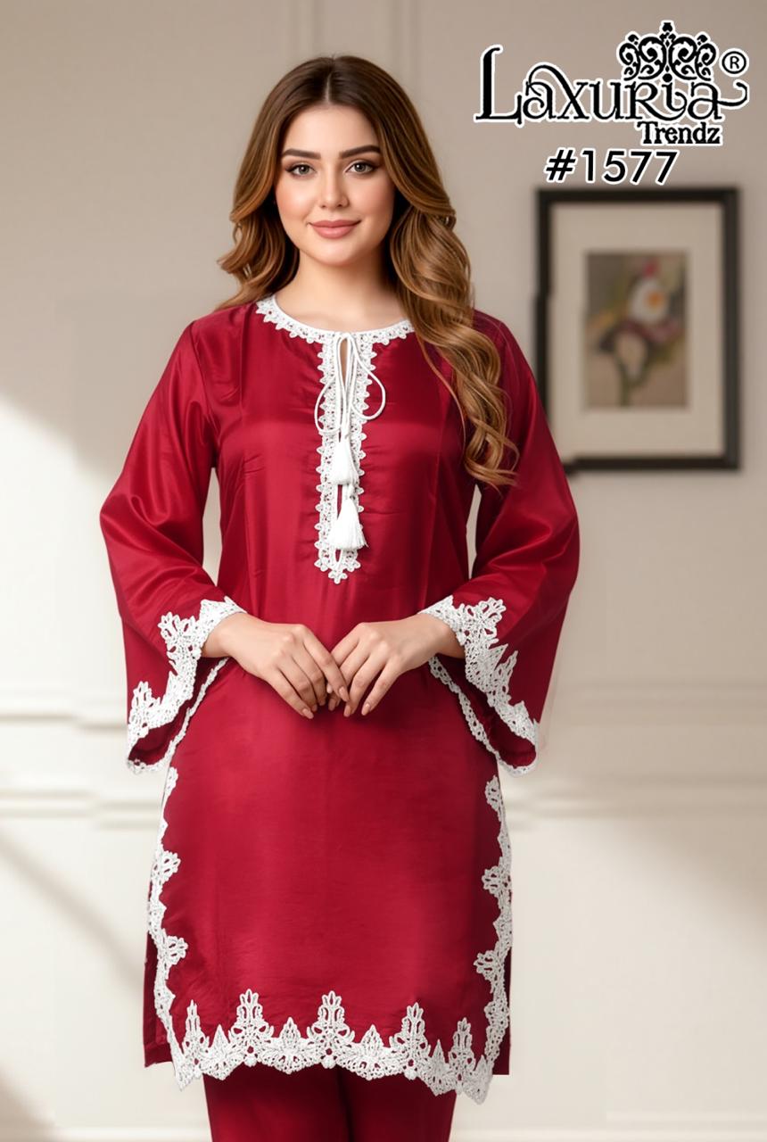 1577 Red Laxuria Trendz Satin Pakistani Readymade Suits