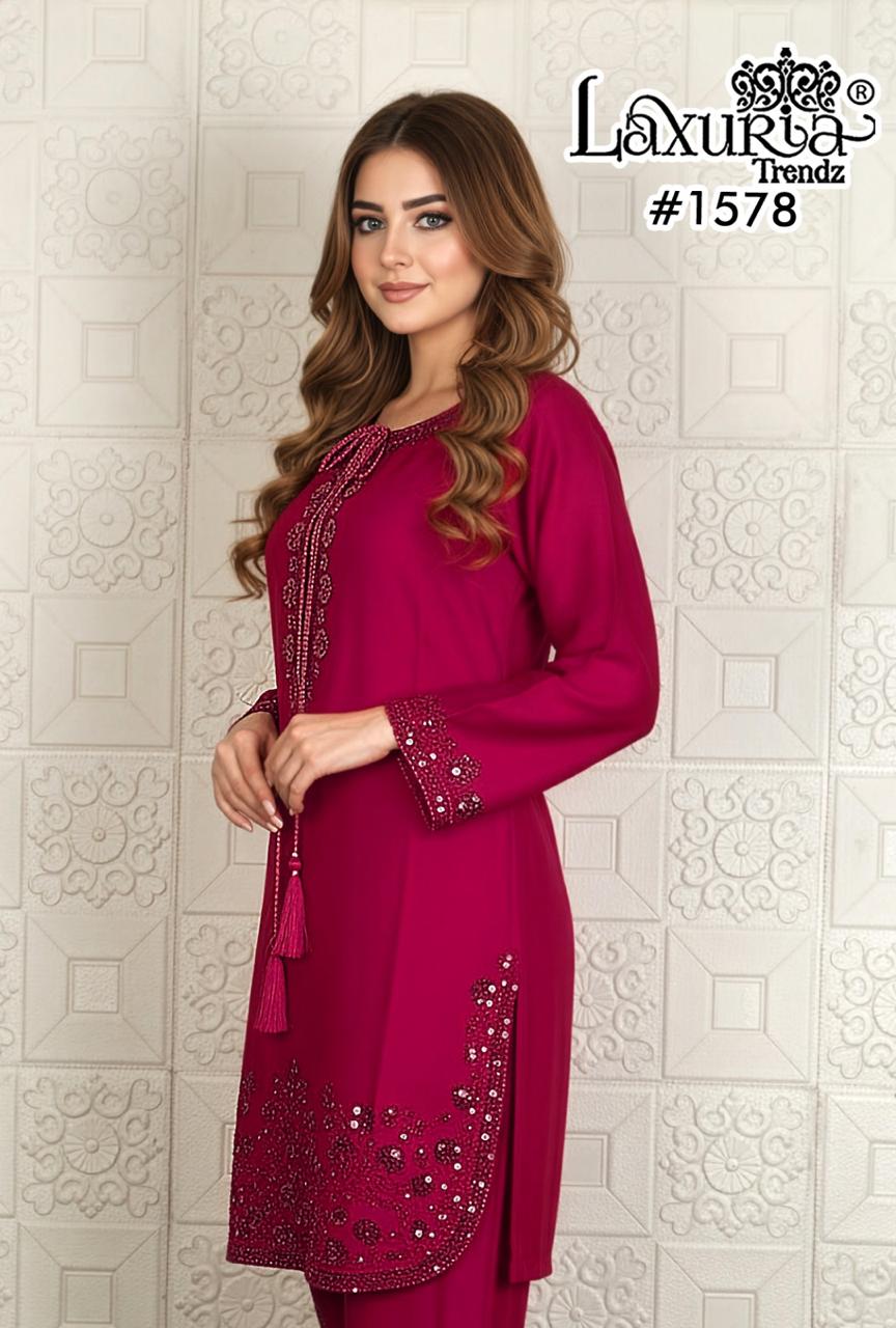 1578 Red Laxuria Trendz Satin Chiffon Pakistani Readymade Suits