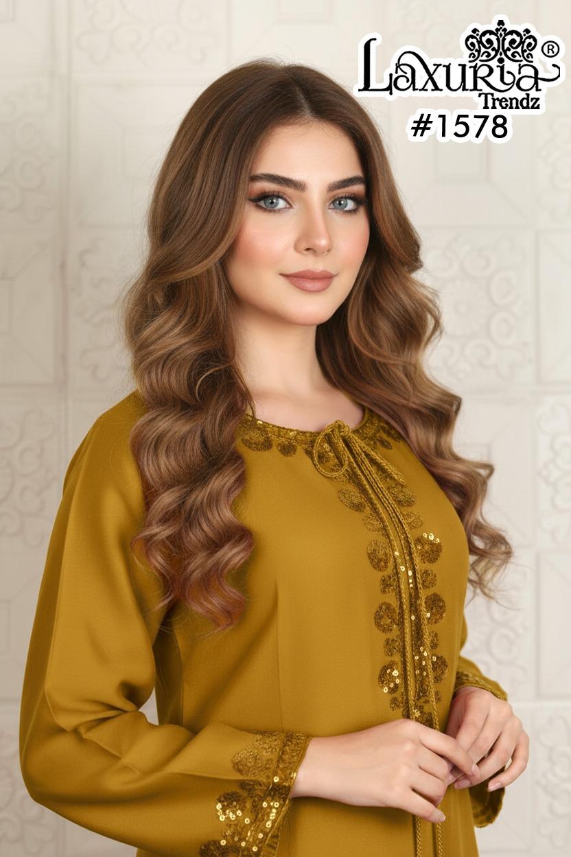 1578 Yellow Laxuria Trendz Satin Chiffon Pakistani Readymade Suits