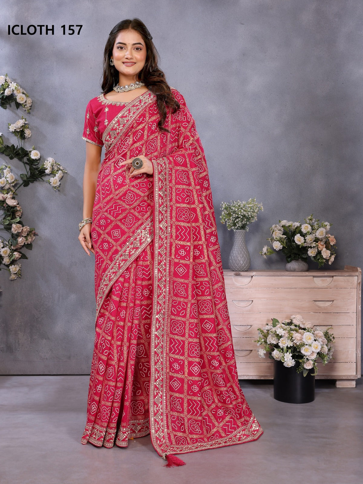 157 Icloth Vol 4 Prima Vichitra Foil Sarees