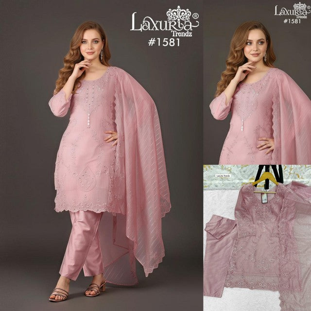 1581 Peach Laxuria Trendz Kota Lining Pakistani Readymade Suits