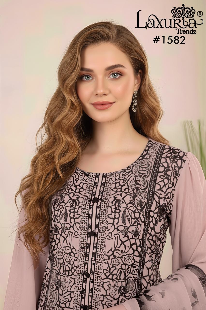 1582 Dusty Rose Laxuria Trendz Fox Georgette Pakistani Readymade Suits