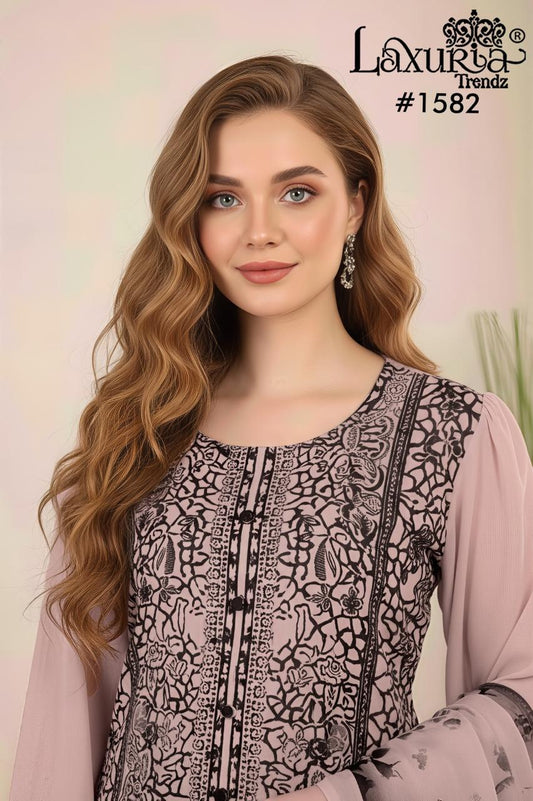 1582 Dusty Rose Laxuria Trendz Fox Georgette Pakistani Readymade Suits