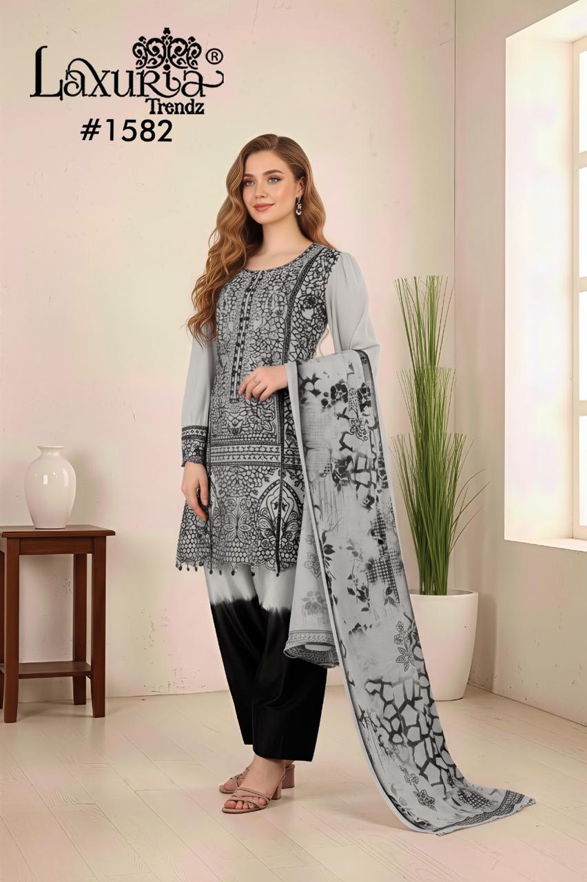 
1582 Grey Laxuria Trendz Fox Georgette Pakistani Readymade Suits
