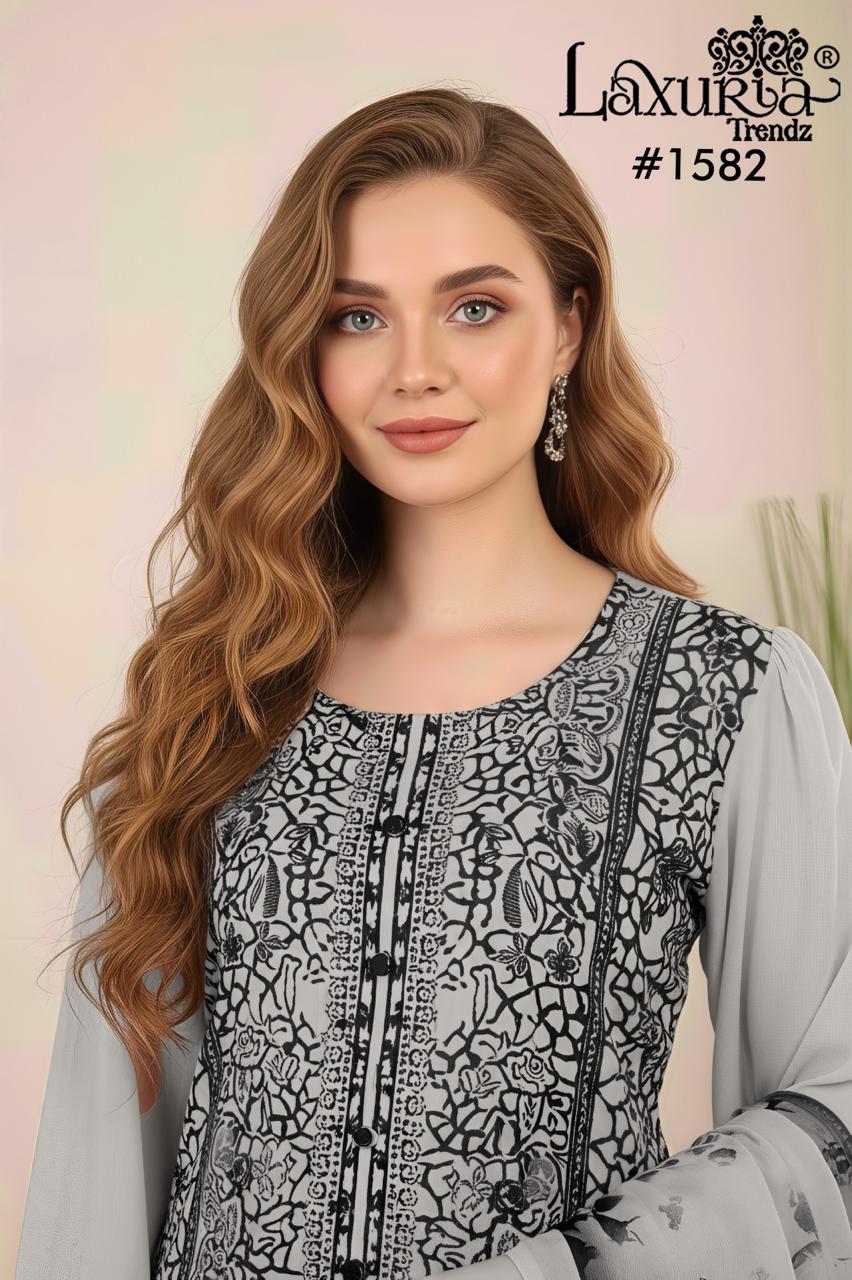 1582 Grey Laxuria Trendz Fox Georgette Pakistani Readymade Suits