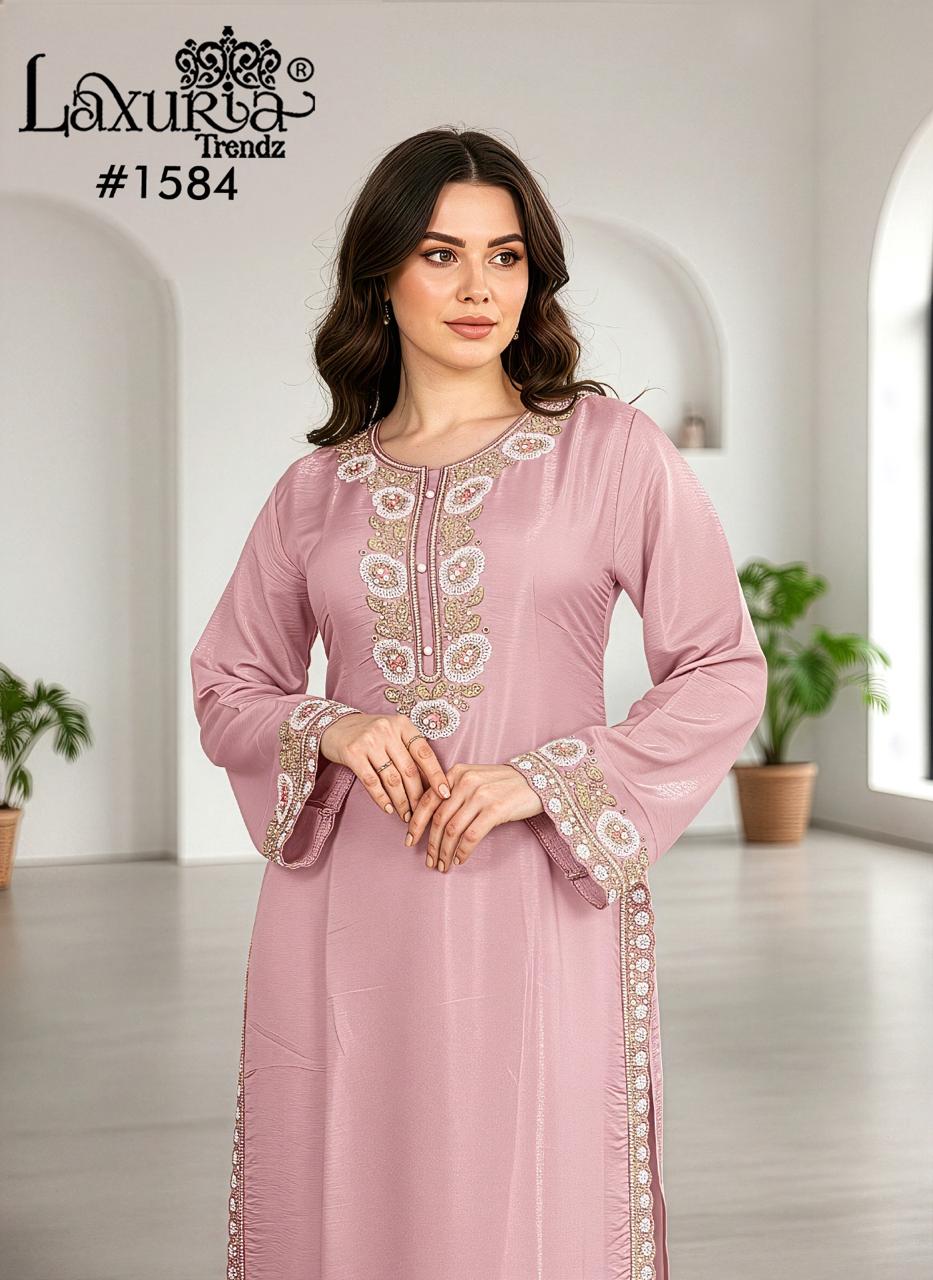 1584 Peach Laxuria Trendz Imported Satin Pakistani Readymade Suits