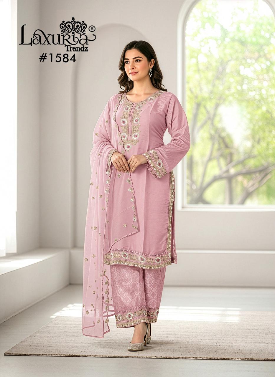 1584 Peach Laxuria Trendz Imported Satin Pakistani Readymade Suits