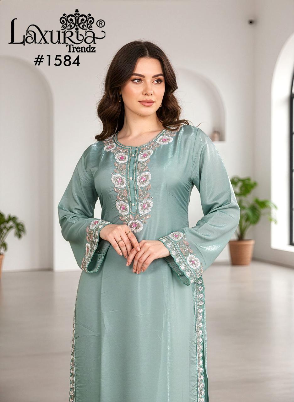 1584 Sky Laxuria Trendz Imported Satin Pakistani Readymade Suits