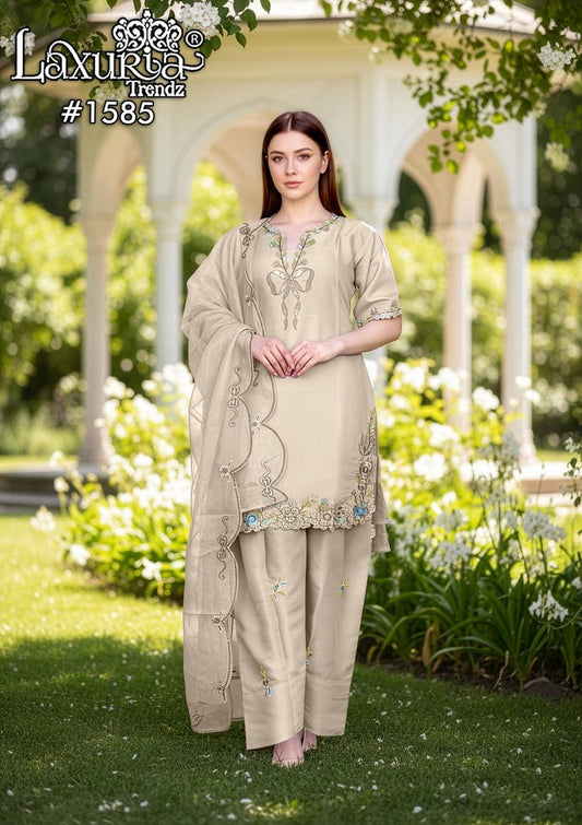 1585 Cream Laxuria Trendz Roman Pakistani Readymade Suits