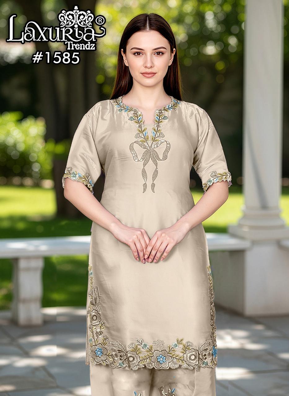1585 Cream Laxuria Trendz Roman Pakistani Readymade Suits