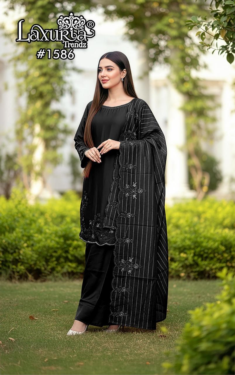 1586 Black Laxuria Trendz Satin Pakistani Readymade Suits