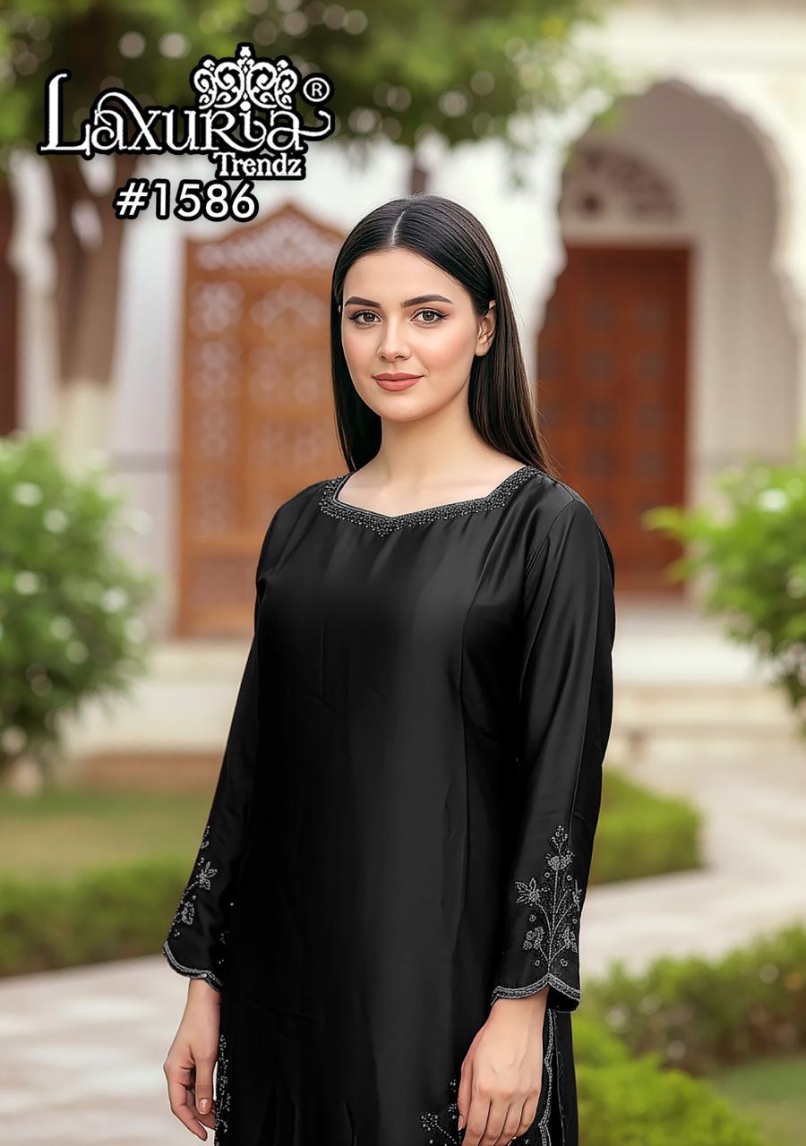 1586 Black Laxuria Trendz Satin Pakistani Readymade Suits