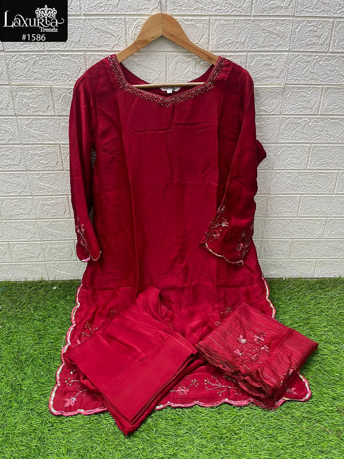 1586 Red Laxuria Trendz Satin Pakistani Readymade Suits