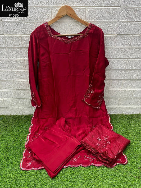 1586 Red Laxuria Trendz Satin Pakistani Readymade Suits