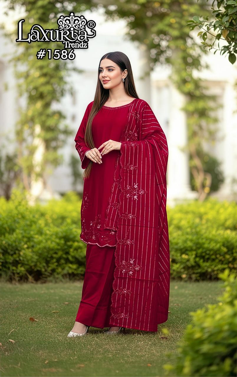 1586 Red Laxuria Trendz Satin Pakistani Readymade Suits