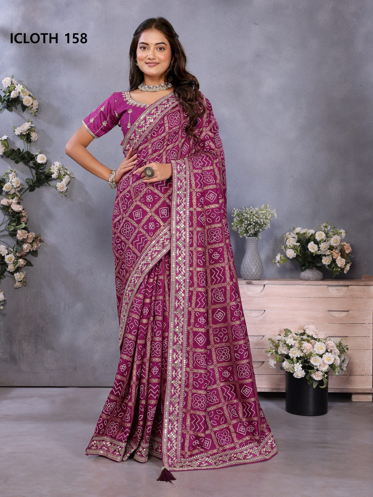 158 Icloth Vol 4 Prima Vichitra Foil Sarees