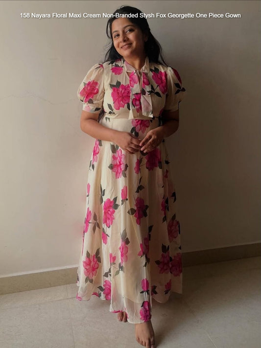 158 Nayara Floral Maxi Cream Non-Branded Stysh Fox Georgette One Piece Gown