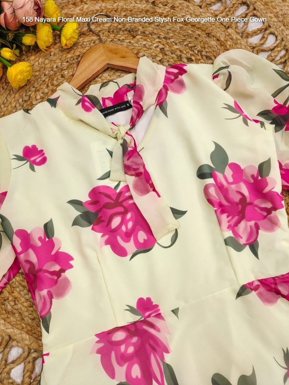 158 Nayara Floral Maxi Cream Non-Branded Stysh Fox Georgette One Piece Gown