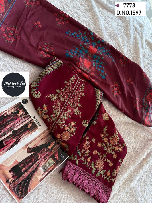1597 Maroon Mehboob Tex Embroidery Pakistani Salwar Suits